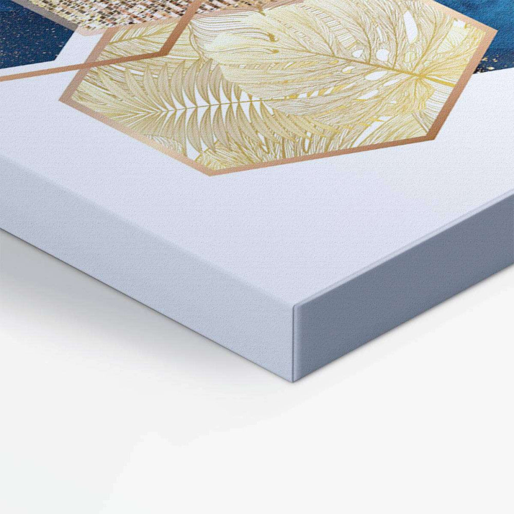 Hexagon 001 Gold Navy Abstract Canvas