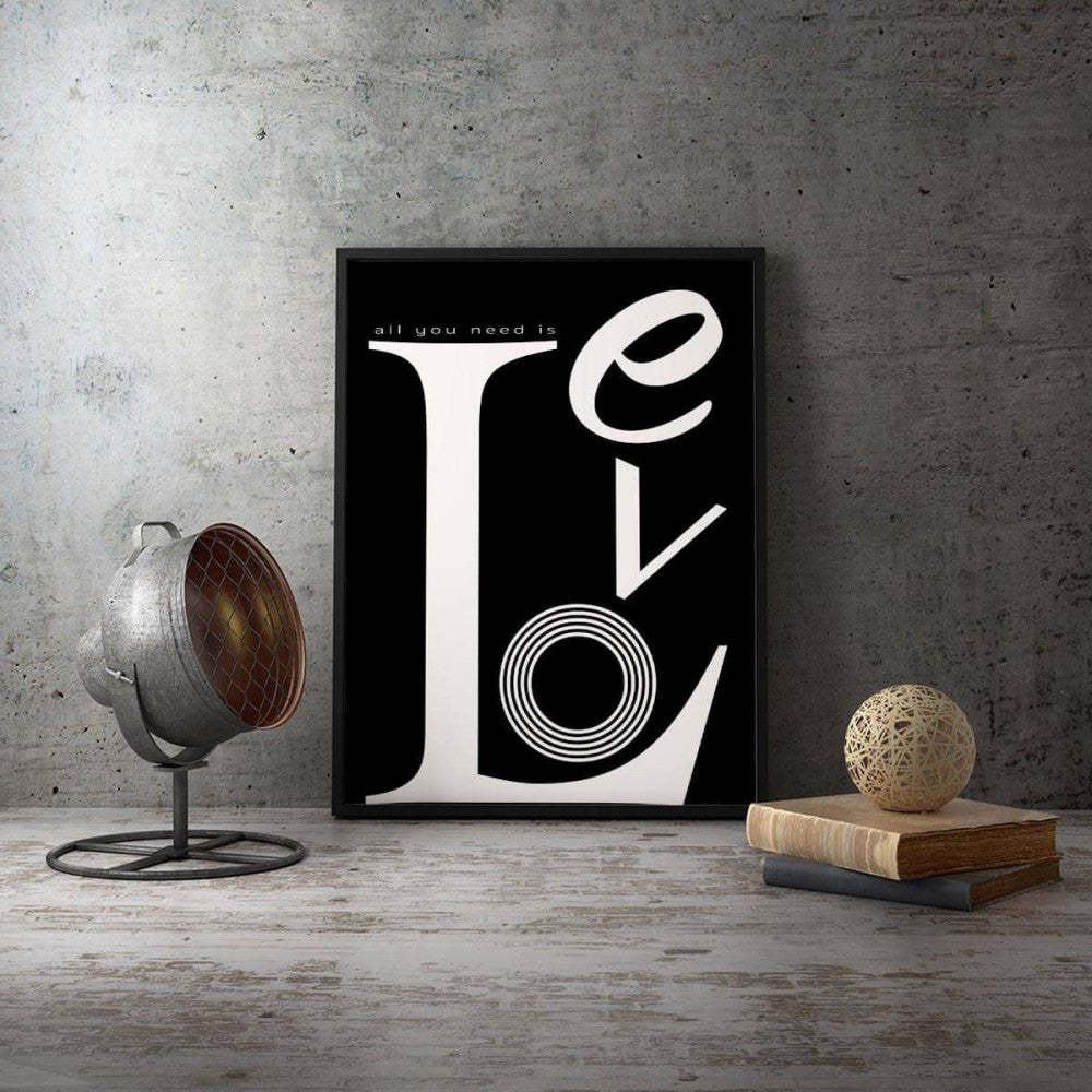 All you need is love Black Typography Canvas