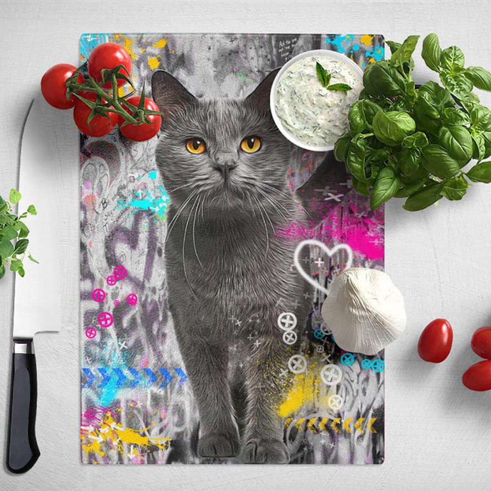 Chartreux Cat Graffiti Pop Animal Chopping Board
