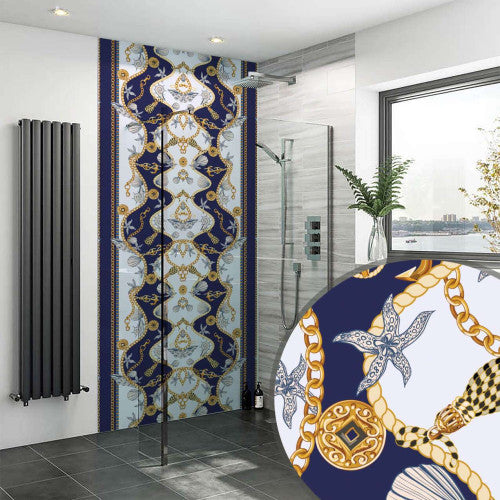 Seamless border with chains, anchors, shells