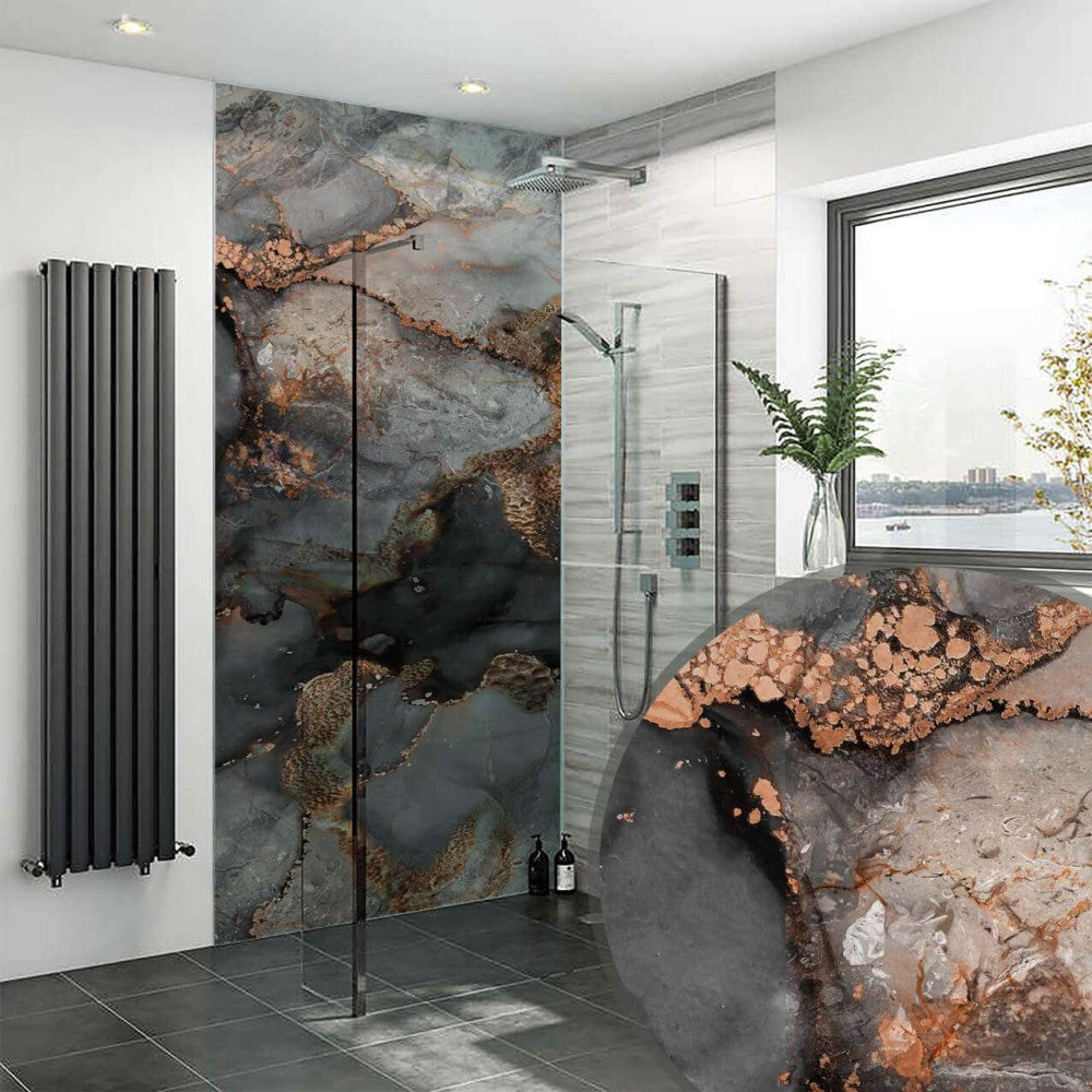 Black Gold Copper Grey Marble Abstract