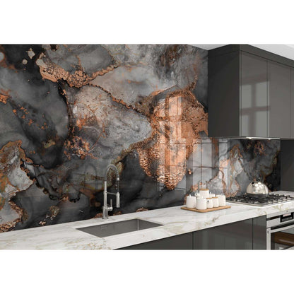 Black Gold Copper Grey Marble Abstract