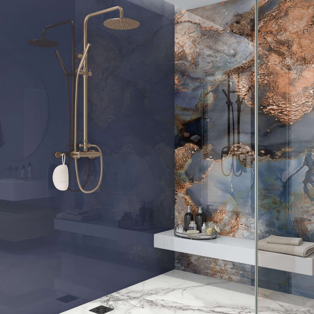 Grey Gold Copper and Navy Marble