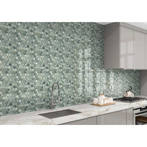 Hexagon Green Mosaic Tiled