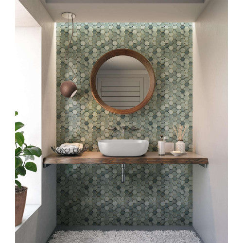 Hexagon Green Mosaic Tiled