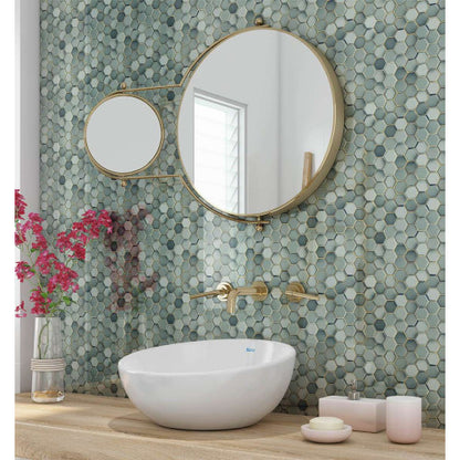 Hexagon Green Mosaic Tiled