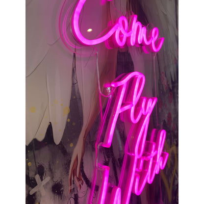 Fly With Me Angel Graffiti Acrylic Glass Art with Neon LED Sign