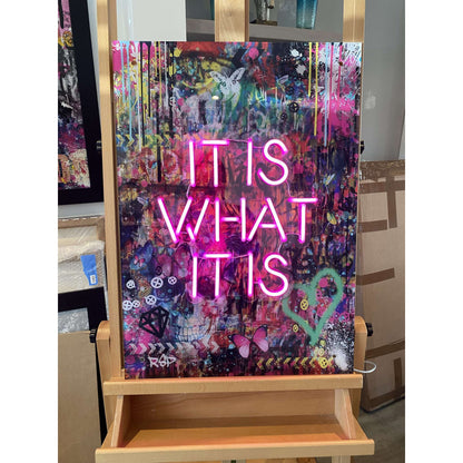 It Is What It Is Graffiti Acrylic Glass Art with Neon LED Sign