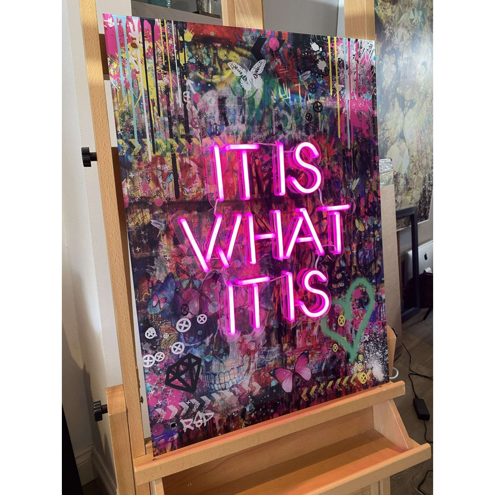 It Is What It Is Graffiti Acrylic Glass Art with Neon LED Sign