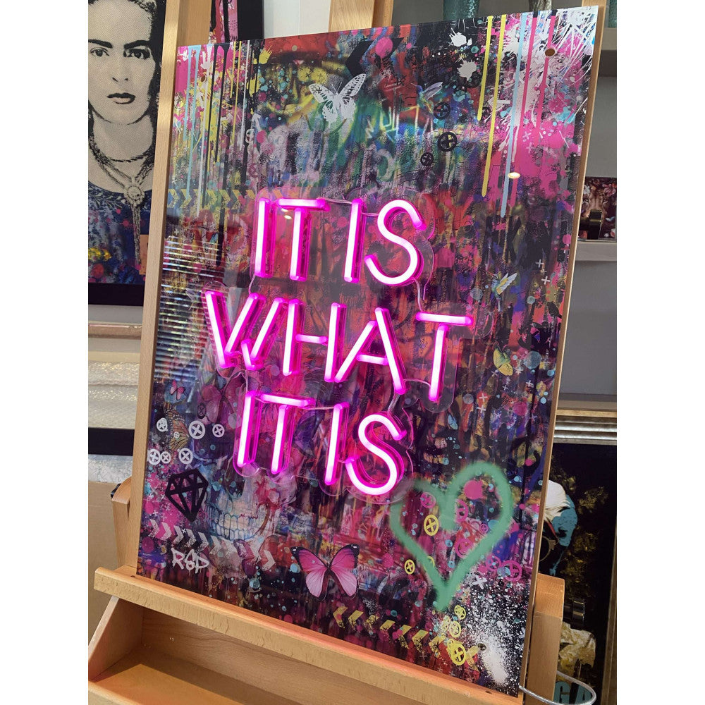 It Is What It Is Graffiti Acrylic Glass Art with Neon LED Sign