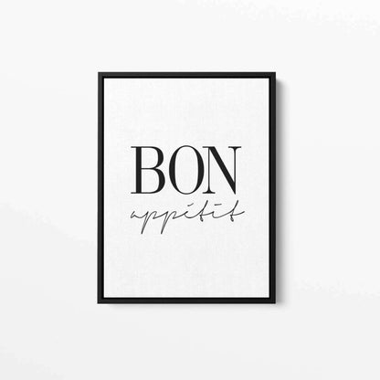 Bon Appetite Monochrome Typography Canvas