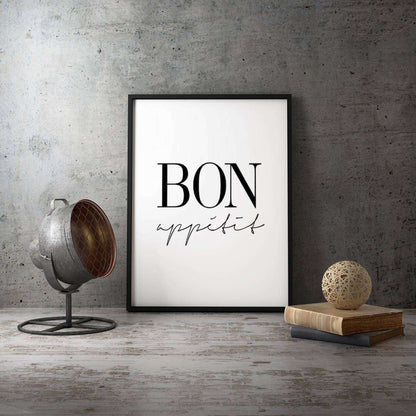 Bon Appetite Monochrome Typography Canvas