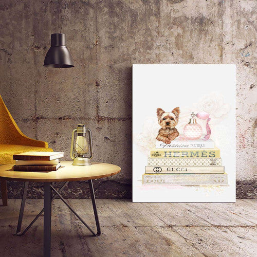 Yorkshire Terrier and Fashion Books Canvas