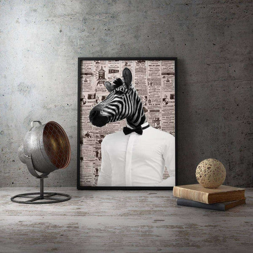 Zebra Dude - Old News Paper Animal Canvas