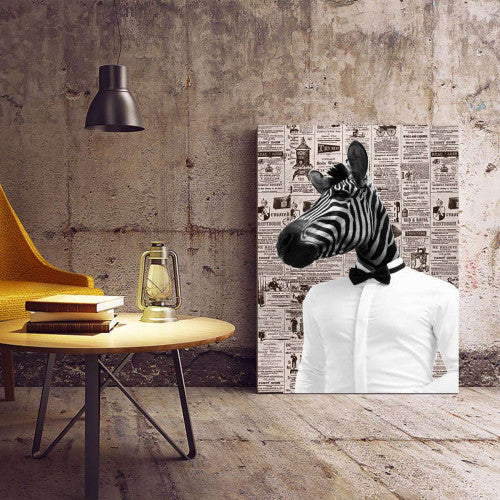 Zebra Dude - Old News Paper Animal Canvas