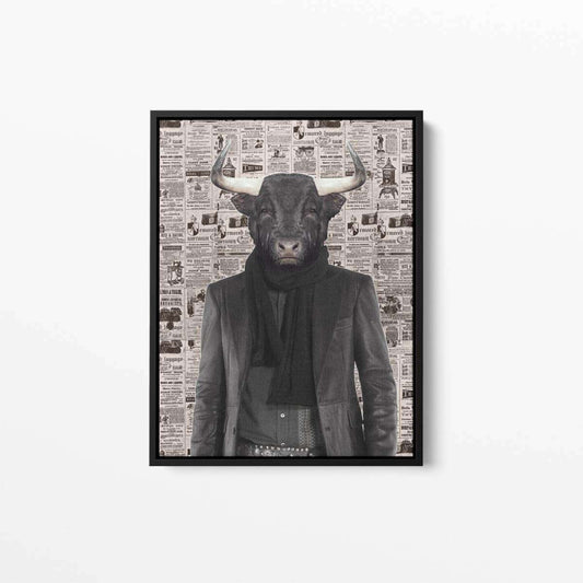 Bull Dude Old Newspaper Animal Canvas