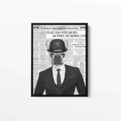 Bulldog Dude Old Newspaper Animal Canvas