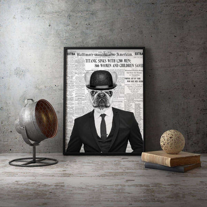 Bulldog Dude Old Newspaper Animal Canvas