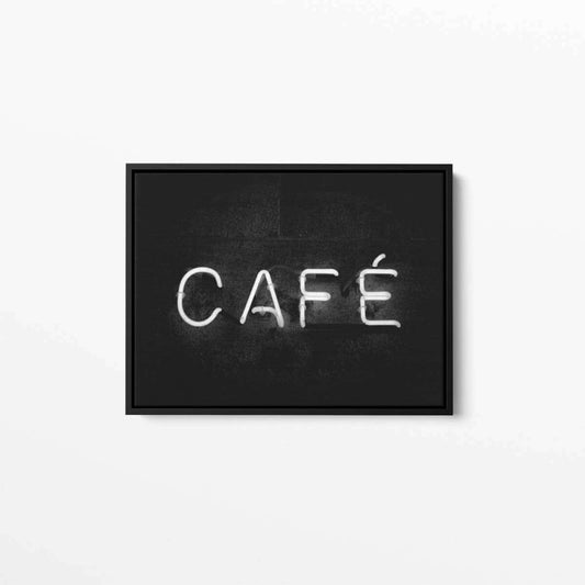 Cafe Neon Sign Black and White Canvas