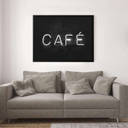 Cafe Neon Sign Black and White Canvas