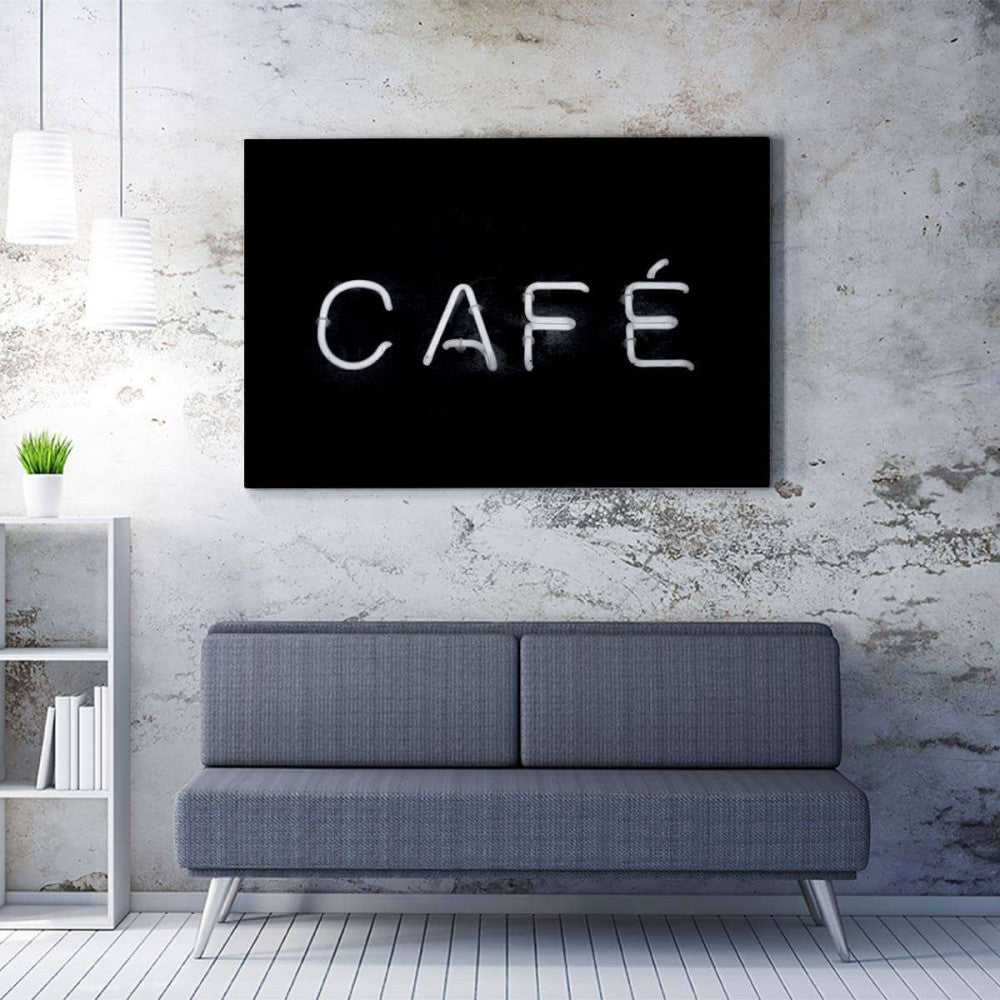 Cafe Neon Sign Black and White Canvas