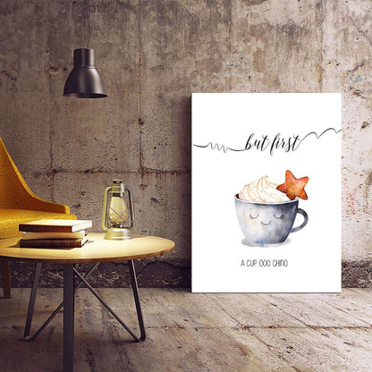 Cappuccino Coffee Kitchen Typography Canvas