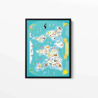 Children's Animal World Map Canvas