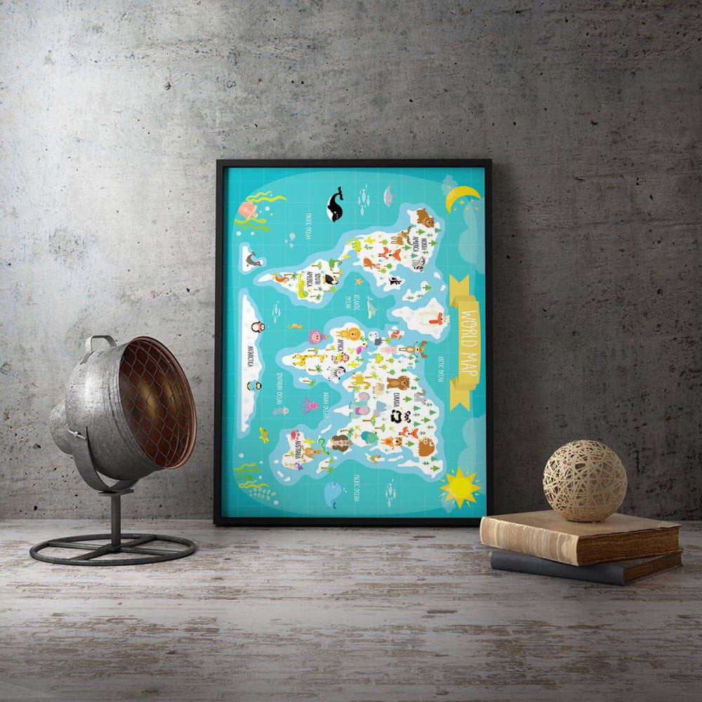 Children's Animal World Map Canvas