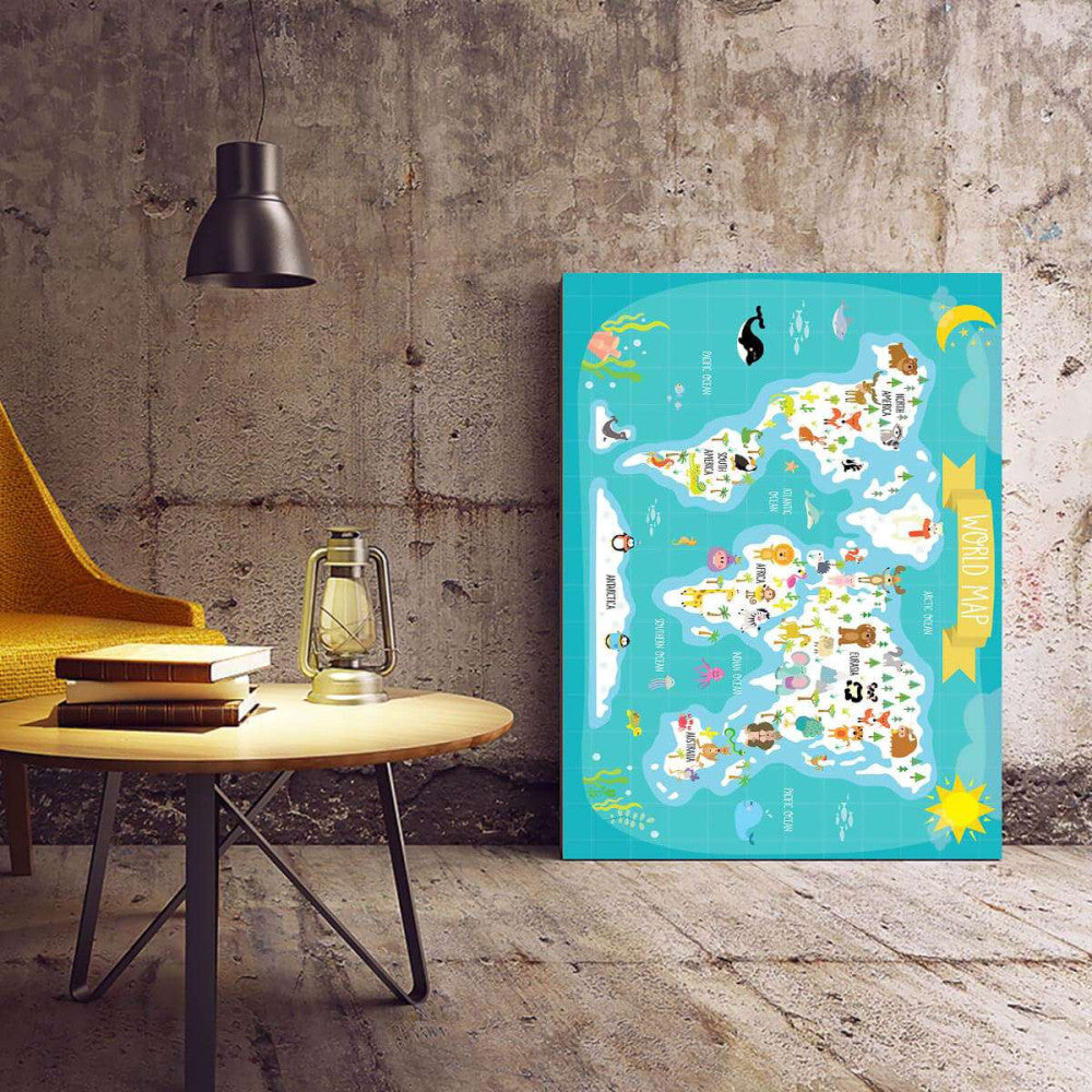 Children's Animal World Map Canvas