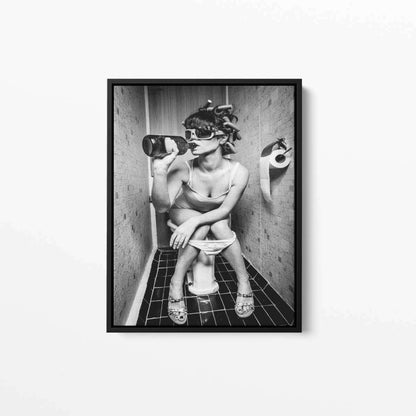 Cloak Room Drink 002 Woman on Toilet Canvas