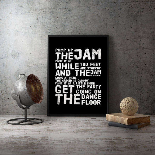 Pump Up The Jam Black Typography Canvas