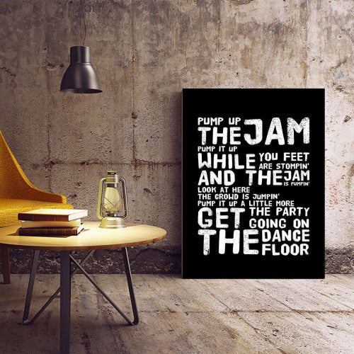 Pump Up The Jam Black Typography Canvas