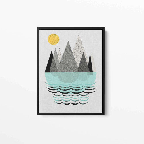 Mountains Grey Aqua Abstract Canvas