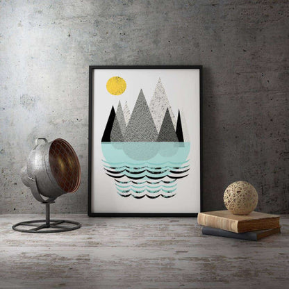 Mountains Grey Aqua Abstract Canvas