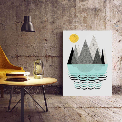 Mountains Grey Aqua Abstract Canvas