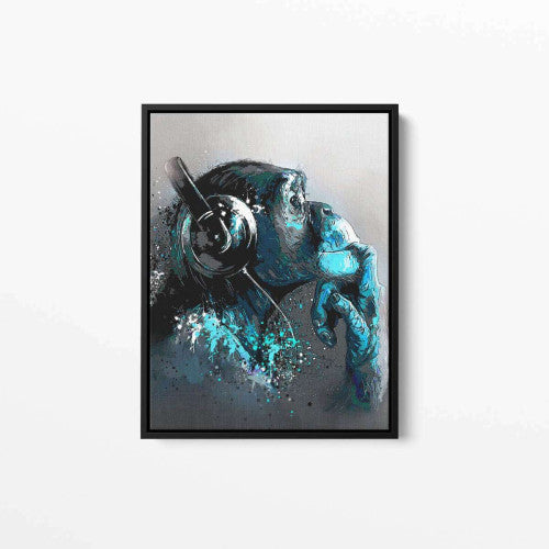 Graffiti Chimp Monkey Headphones Aqua Canvas