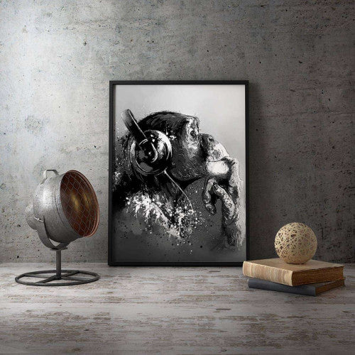 Graffiti Chimp Monkey B&W Headphones Canvas