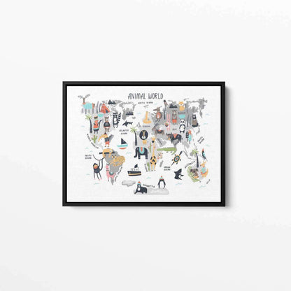 Animal Children's World Map Canvas