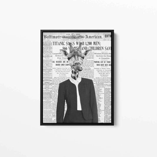 Giraffe Lady Old Newspaper Animal Canvas