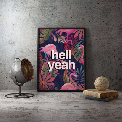 Hell Yeah Tropical Flamingo Typography Canvas