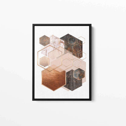 Hexagon 001 Rose Gold Copper Abstract Canvas