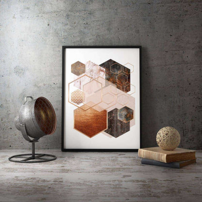 Hexagon 001 Rose Gold Copper Abstract Canvas