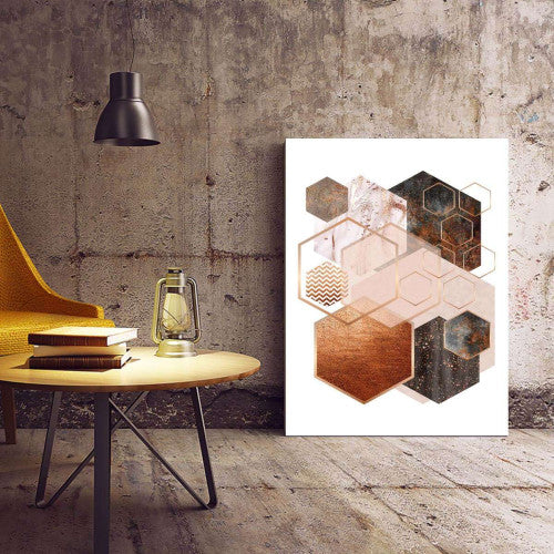 Hexagon 001 Rose Gold Copper Abstract Canvas