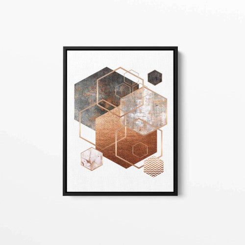 Hexagon 002 Rose Gold Copper Abstract Canvas