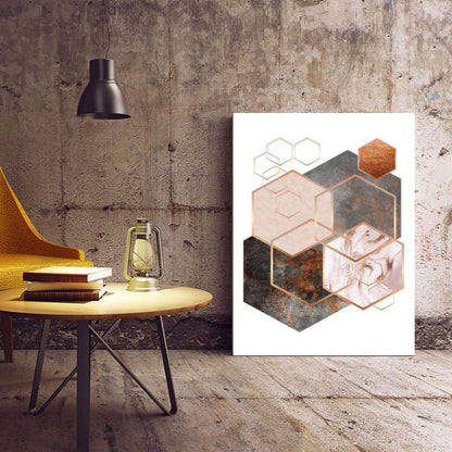 Hexagon 003 Rose Gold Copper Abstract Canvas