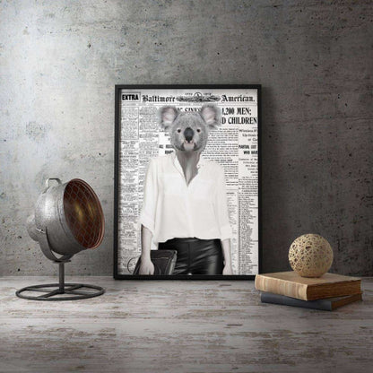 Koala Belle Old Newspaper Animal Canvas