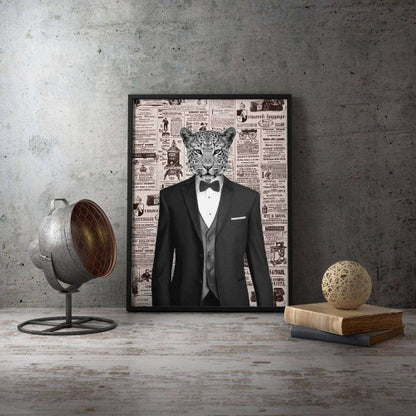 Leopard Gentleman Old Newspaper Canvas