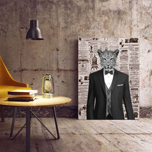 Leopard Gentleman Old Newspaper Canvas