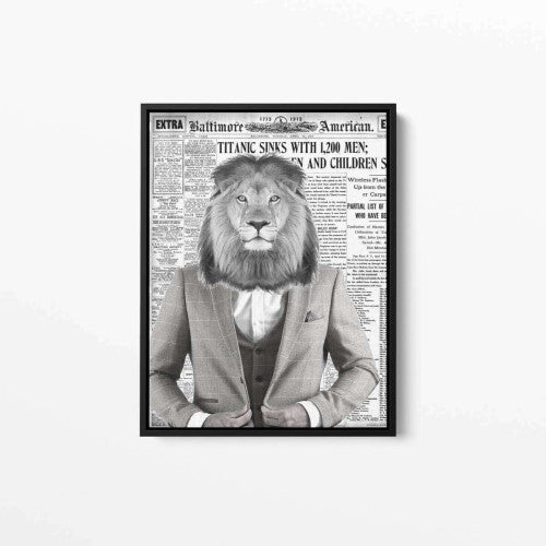 Lion Gentleman Old Newspaper Canvas