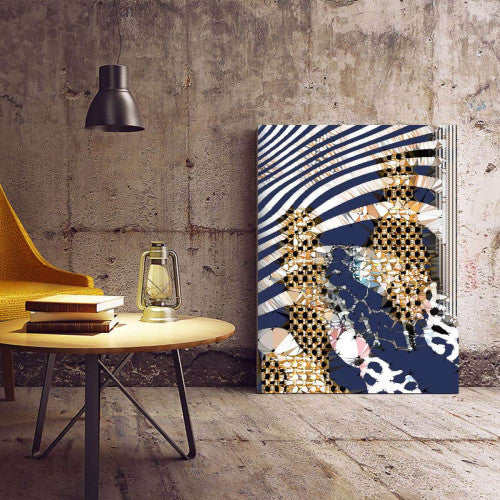 Navy and Gold Zebra Abstract 002 Canvas